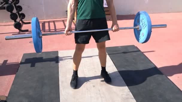 Deadlift Halterofilismo Musculação Homem Fitness Powerlifting Ginásio Livre Fisiculturista Fazendo — Vídeo de Stock