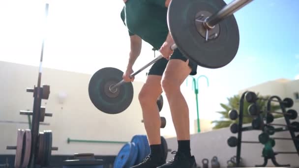 Skivstång Row Tyngdlyftare Gör Böjda Över Raden Bodybuilding Powerlifting Fitness — Stockvideo