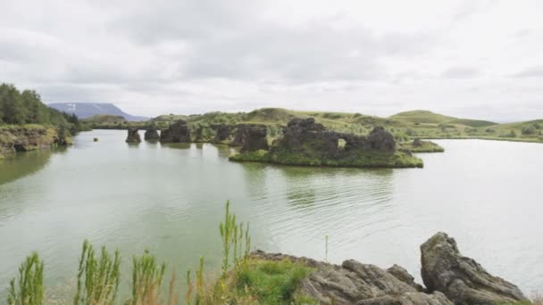 Ісландський Ландшафт Озеро Міватн Ісландська Природа Північна Ісландія Чудові Спокійні — стокове відео