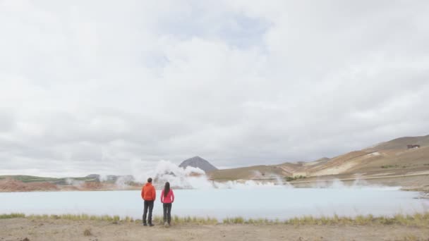 Iceland Travel People Geothermal Energy Power Plant Hot Spring Namafjall — Stock Video