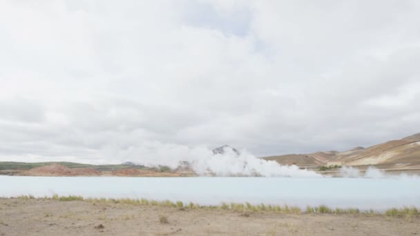 Ijsland Natuur Landschap Met Geothermische Energie Plant Buurt Van Krafla — Stockvideo