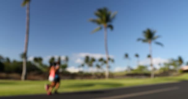 Correndo Casal Jogging Estrada Exercício Belo Dia Verão Fit Mulher — Vídeo de Stock