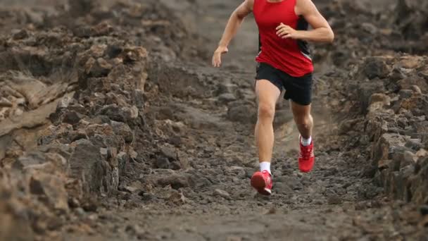 Man Running Outdoor Sprinting Success Male Fitness Runner Lava Trail — Stock Video