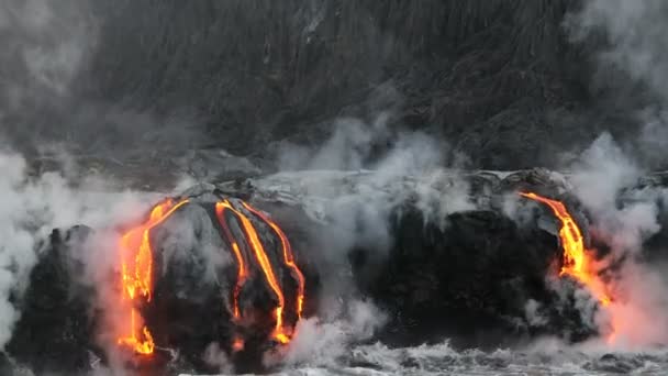 Láva Teče Oceánu Sopečné Erupci Lávy Big Islandu Havaji Usa — Stock video