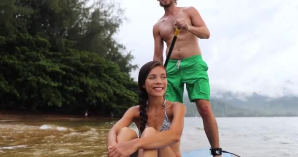 Sup Paddleboard Пара Stand Paddle Board Океанских Водных Видах Спорта — стоковое видео