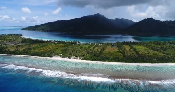 Polinésia Francesa Tahiti Vista Aérea Ilha Huahine Motu Murimaora Lagoa — Vídeo de Stock