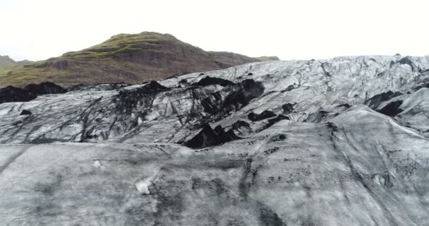 Ijsland Gletsjer Landschap Close Van Solheimajokull Prachtige Natuur Drone Video — Stockvideo
