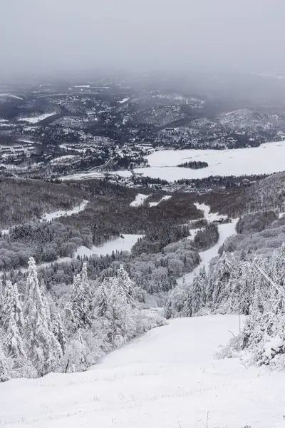 Kış Harikalar Diyarı Mont Tremblant Kayak Yamaçları Karla Kaplı Ağaçların — Stok fotoğraf