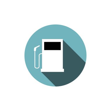 Düz simgeler ayarlandı, yakıt istasyonu beyaz arka planda izole edilmiş ikon, petrol endüstrisi