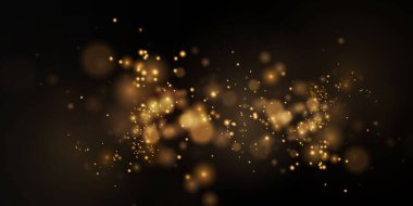 Düşen Noel ışıkları. Sihirli soyut altın tozu ve parıltı. Noel arkaplanı şenliği. Hafif toz 