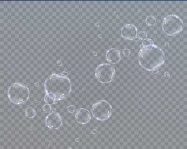 Sabun köpükleri Şeffaf Arkaplanda. Vektör İllüstrasyonu