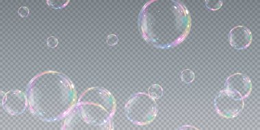 Sabun köpükleri Şeffaf Arkaplanda. Vektör İllüstrasyonu
