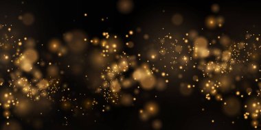 Düşen Noel ışıkları. Sihirli soyut altın tozu ve parıltı. Noel arkaplanı şenliği. Hafif toz 