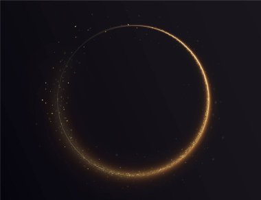 Magic light circle. Festive round frame with light effect and golden glitter dust. Light circle for your advertising, invitations, games, holiday words, shops, websites. Vector. Vector illustration
