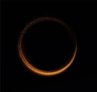 Magic light circle. Festive round frame with light effect and golden glitter dust. Light circle for your advertising, invitations, games, holiday words, shops, websites. Vector. Vector illustration