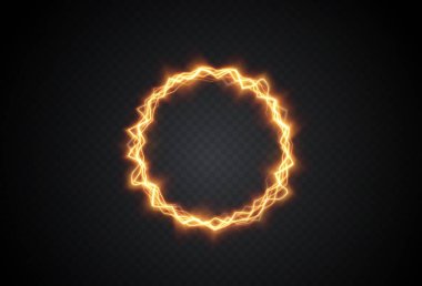 Güçlü parlayan top altın seti. Bir halkada güçlü bir elektrik yükü. Tasarımınız, reklamınız, kartpostallarınız, davetiyeleriniz, ekran koruyucularınız, web siteleriniz, oyunlarınız için. Vektör illüstrasyonu
