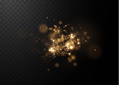 Noel arkaplanı. Barut tozu ışığı PNG. Sihirli altın tozu. Güzel, parlak toz parçacıkları hafifçe düşer. Muhteşem ışıltı efekti. Vektör çizer. Vektör illüstrasyonu