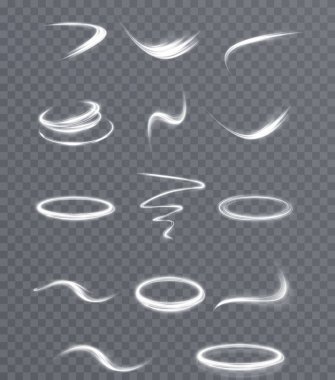 Açık beyaz twirl png. Beyaz çizginin kıvrımlı ışık etkisi. Tasarımınız, reklamınız, kartpostallarınız, davetiyeleriniz, ekran koruyucularınız, web siteleriniz, oyunlarınız için. Vektör illüstrasyonu