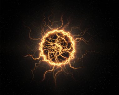 Güçlü parlayan top altın seti. Bir halkada güçlü bir elektrik yükü. Tasarımınız, reklamınız, kartpostallarınız, davetiyeleriniz, ekran koruyucularınız, web siteleriniz, oyunlarınız için. Vektör illüstrasyonu