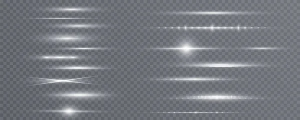 Vit Horisontell Lins Blossar Pack Laserstrålar Horisontella Ljusstrålar Insamling Effekt — Stock vektor