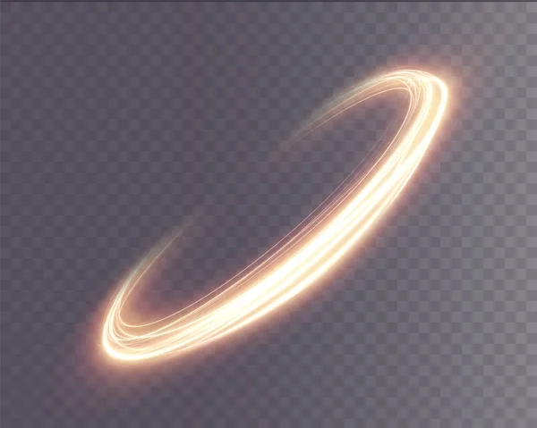 Ljusgyllene Twirl Png Kurva Ljuseffekt Gyllene Linje Lysande Gyllene Cirkel — Stock vektor