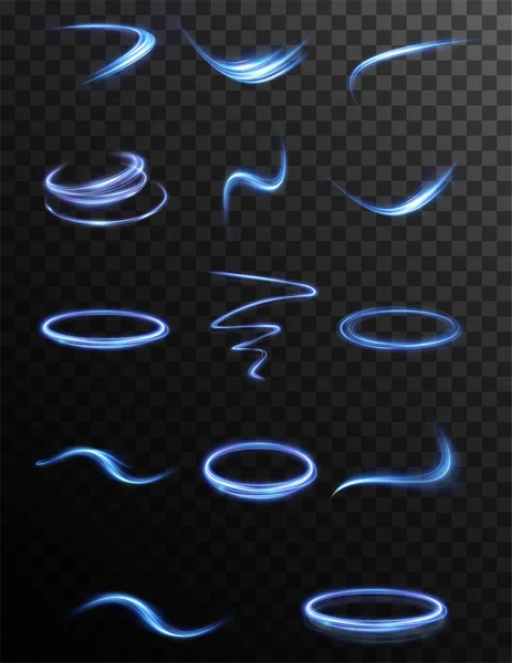 ライトブルーのツイル ネオンラインの曲線光効果 明るい青のスパイラル デザイン ポストカード 招待状 スクリーンセーバー ウェブサイト ゲームの要素 ベクターイラスト — ストックベクタ