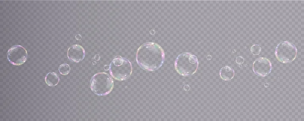 Коллекция Реалистичных Мыльных Пузырей Пузыри Расположены Прозрачном Фоне Векторный Мыльный Лицензионные Стоковые Иллюстрации