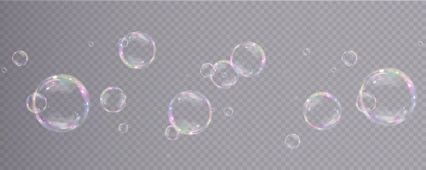 Colección Burbujas Jabón Realistas Las Burbujas Encuentran Sobre Fondo Transparente Vector de stock