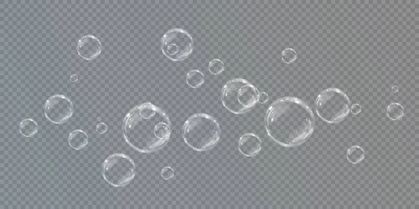 Коллекция Реалистичных Мыльных Пузырей Пузыри Расположены Прозрачном Фоне Векторный Мыльный Стоковая Иллюстрация