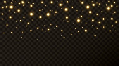 Şeffaf arkaplanı olan altın toz parçacıkları. vektör illüstrasyonu