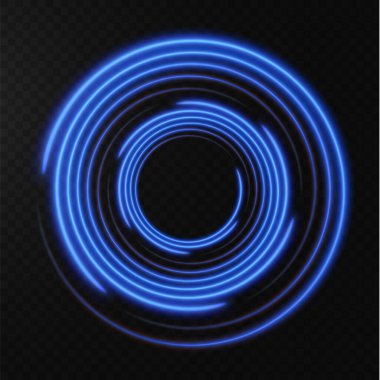 Siyah arkaplanda mavi neon daireler, soyut arkaplan.