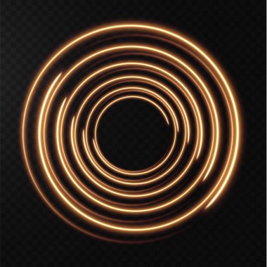 Şeffaf bir arkaplanda parıldayan çizgilerle altın parlayan ışık efekti. vektör illüstrasyonu
