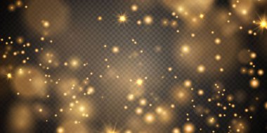 Yıldızlar ve parıltılarla soyut altın bokeh arkaplanı.