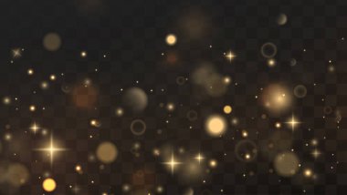 Altın parıldayan yıldız tozu parçacıklarının soyut izi. Stok fotoğrafı. Vektör illüstrasyonu