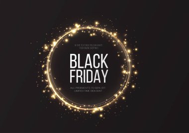 Parlak ve ışıltılı Kara Cuma reklam ve promosyon afişi. Stock vektör illüstrasyonu. Vektör illüstrasyonu