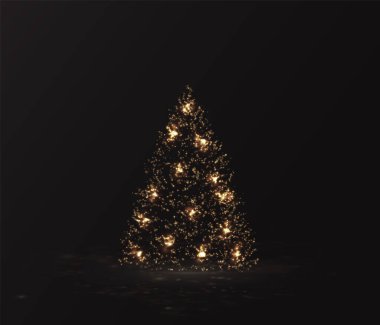 Siyah arka planda altın noel ağacı