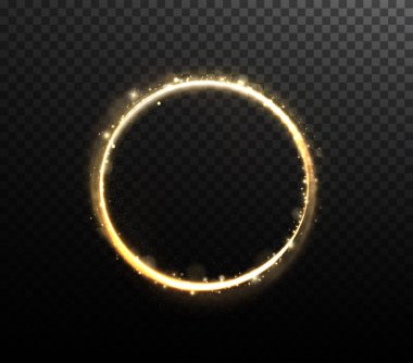 yuvarlak, parlak çerçeve. Şeffaf arkaplanda altın parlayan çerçeve.