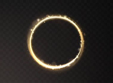 Siyah zemin üzerinde ışık efekti olan soyut altın yüzük.