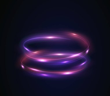 Çizgileri olan neon soyut arkaplan. Neon çizgiler, daireler. Neon parlayan ışık arka planı. vektör illüstrasyonu.