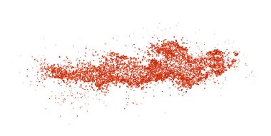 Beyaz arka planda kırmızı parıltı izole edilmiş. Bir grup renk parçacığı. Konfeti, ışıltı, konfeti. Konfeti. Vektör çizimi. 10 saniye..