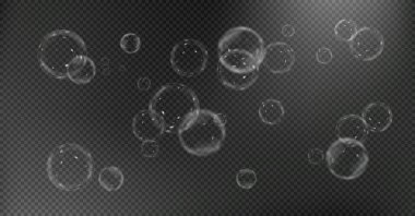 Şeffaf arkaplanda soyut sabun köpükleri.