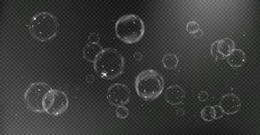 Gerçekçi şeffaf sabun köpüğü. Vektör çizim