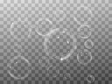 Şeffaf arkaplanda sabun köpükleri var. köpüklü sabun köpükleri. şeffaf kabarcıklar.