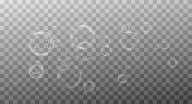 Gerçekçi şeffaf kabarcıklar. Vektör çizimi. Şeffaf arkaplanda izole