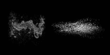 Siyah zemin üzerinde soyut beyaz parçacıkların vektör kümesi
