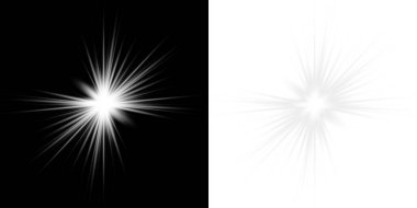 Beyaz arkaplanda siyah ışık efekti olan beyaz yıldız