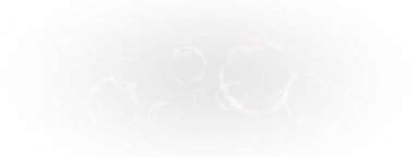 Beyaz arkaplanda saydam kabarcıklar.