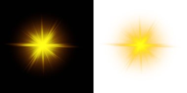 Parlayan yıldızlar, parlayan güneş ve ışık.