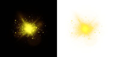 Şeffaf arkaplanda parıldayan parlak sarı yıldızlar..