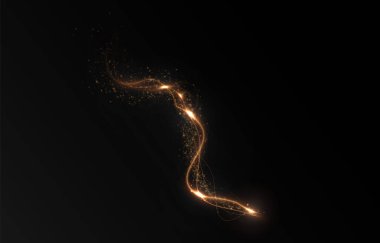 Şeffaf arkaplanda izole edilmiş altın tozu dalgası.